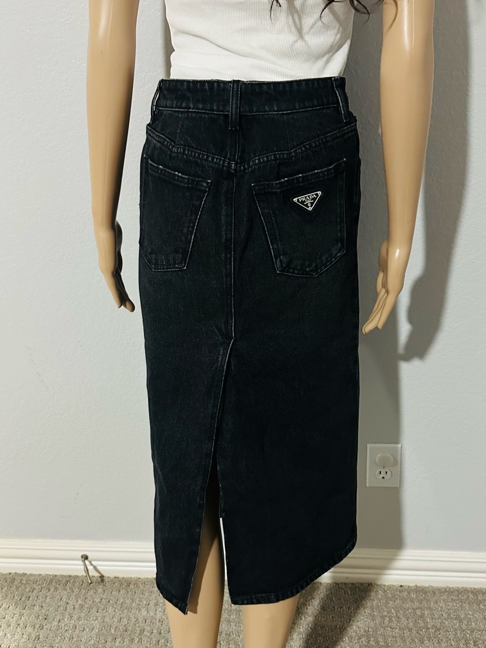 Prada Black Mid-Rise Denim Midi Skirt - Picture 7 of 13